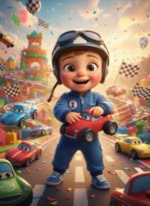 Birthday invitation template for a boy — Race cars, 1–2 years
