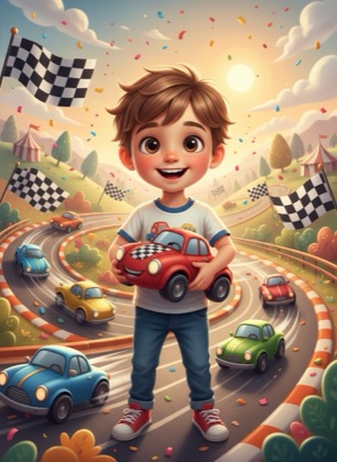 Birthday invitation template for a boy — Race cars, 3–6 years