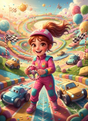 Birthday invitation template for a girl — Race cars, 7–12 years