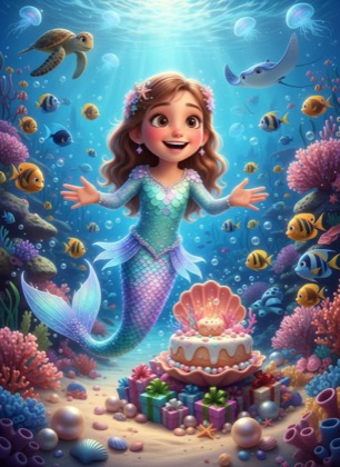 Birthday invitation template for a girl — Mermaid, 7–12 years