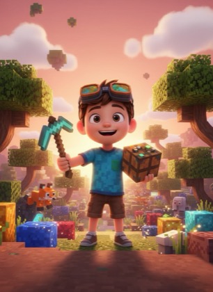 Birthday invitation template for a boy — Pixel world, 7–12 years