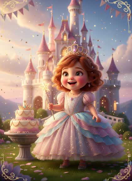 Birthday invitation template for a girl — Princess, 1–2 years