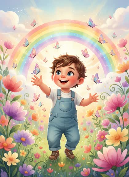 Birthday invitation template for a boy — Rainbow, 1–2 years