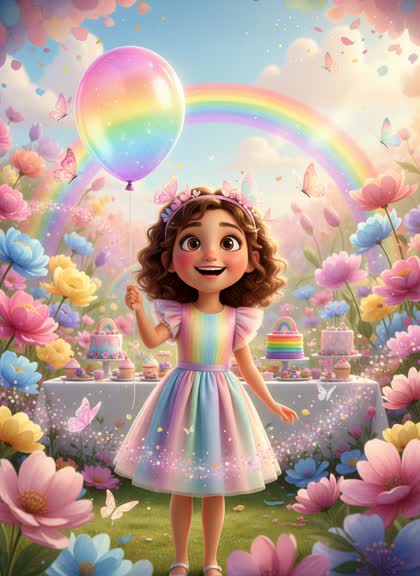 Birthday invitation template for a girl — Rainbow, 7–12 years