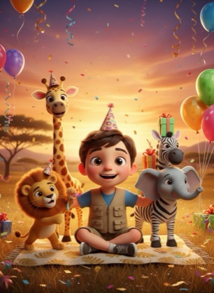 Birthday invitation template for a boy — Safari, 3–6 years