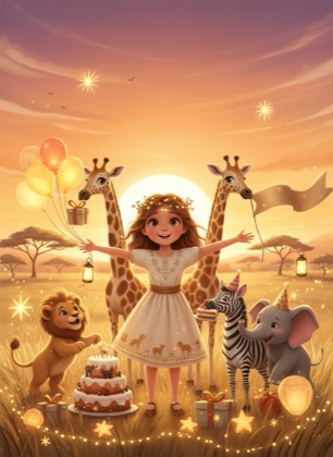 Birthday invitation template for a girl — Safari, 7–12 years