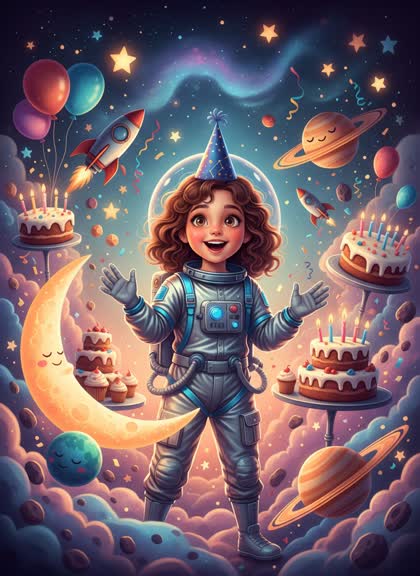 Birthday invitation template for a girl — Space, 7–12 years