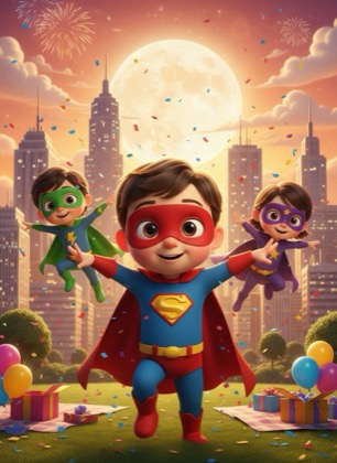 Birthday invitation template for a boy — Superheroes, 1–2 years