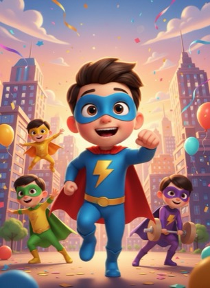 Birthday invitation template for a boy — Superheroes, 3–6 years